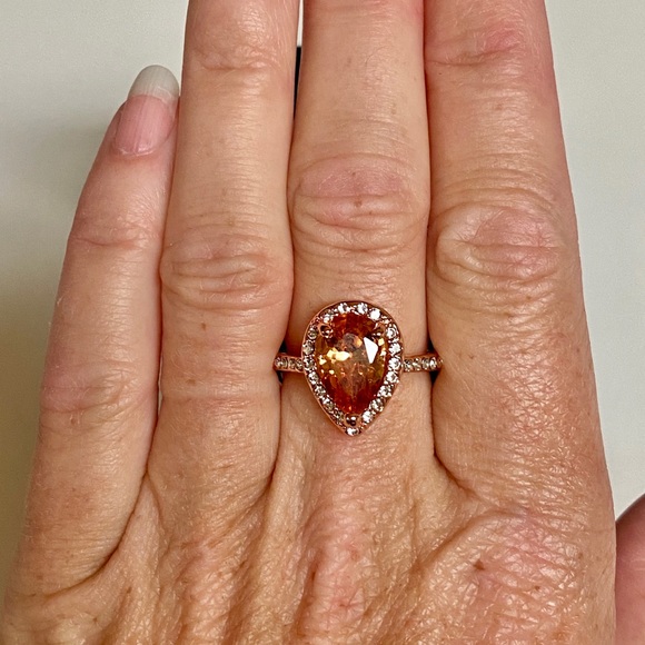 Pear Shaped 14k Rose Gold Halo Engagement Ring - Picture 7 of 7